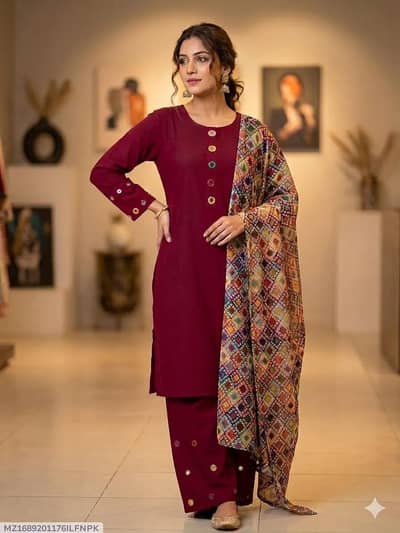 3 Pcs Stitched Lawn Sheesha Work Suit