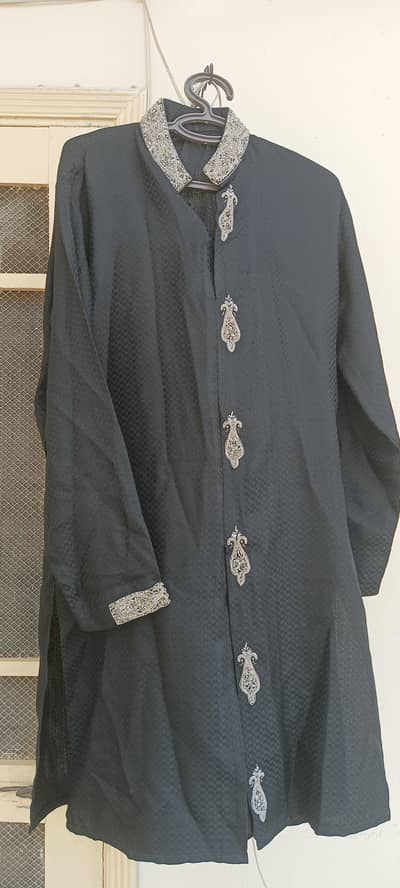 black embroidered sherwani/prince coat
