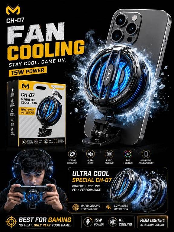 CX07 Magnetic Phone Cooler Fan 15W Rapid Semiconductor Cooling Radiator Heatsink for iPhone 17 Pro Max Samsung Android Mobile Gaming RGB Light Ultra Quiet Universal Smartphone Cooler