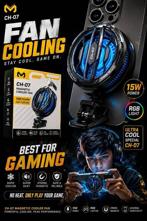 CX07 Magnetic Phone Cooler Fan 15W Rapid Semiconductor Cooling Radiator Heatsink for iPhone 17 Pro Max Samsung Android Mobile Gaming RGB Light Ultra Quiet Universal Smartphone Cooler