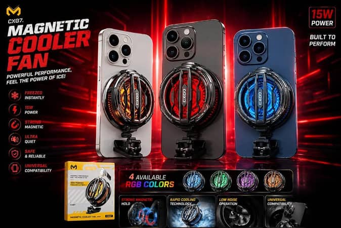 CX07 Magnetic Phone Cooler Fan 15W Rapid Semiconductor Cooling Radiator Heatsink for iPhone 17 Pro Max Samsung Android Mobile Gaming RGB Light Ultra Quiet Universal Smartphone Cooler
