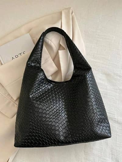 Women's Large Capacity PU Leather Woven Tote Bag