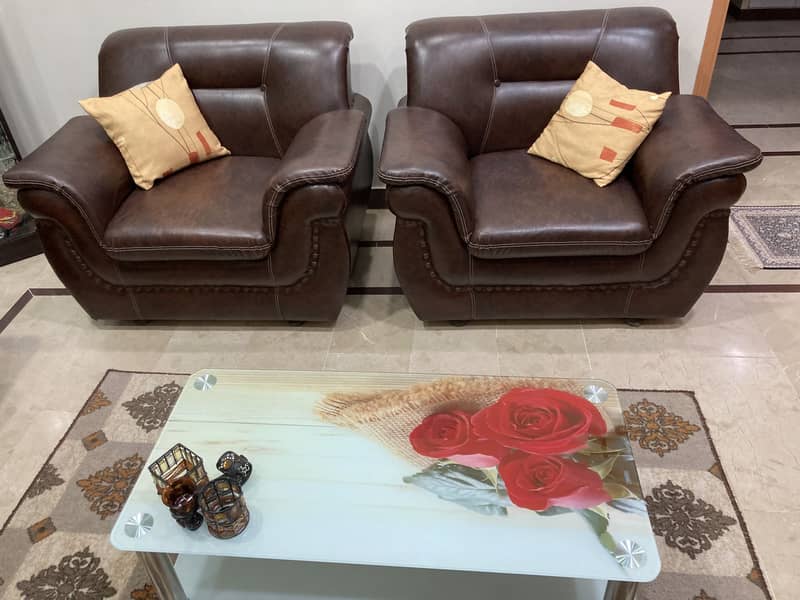 Leather sofas with center table 2