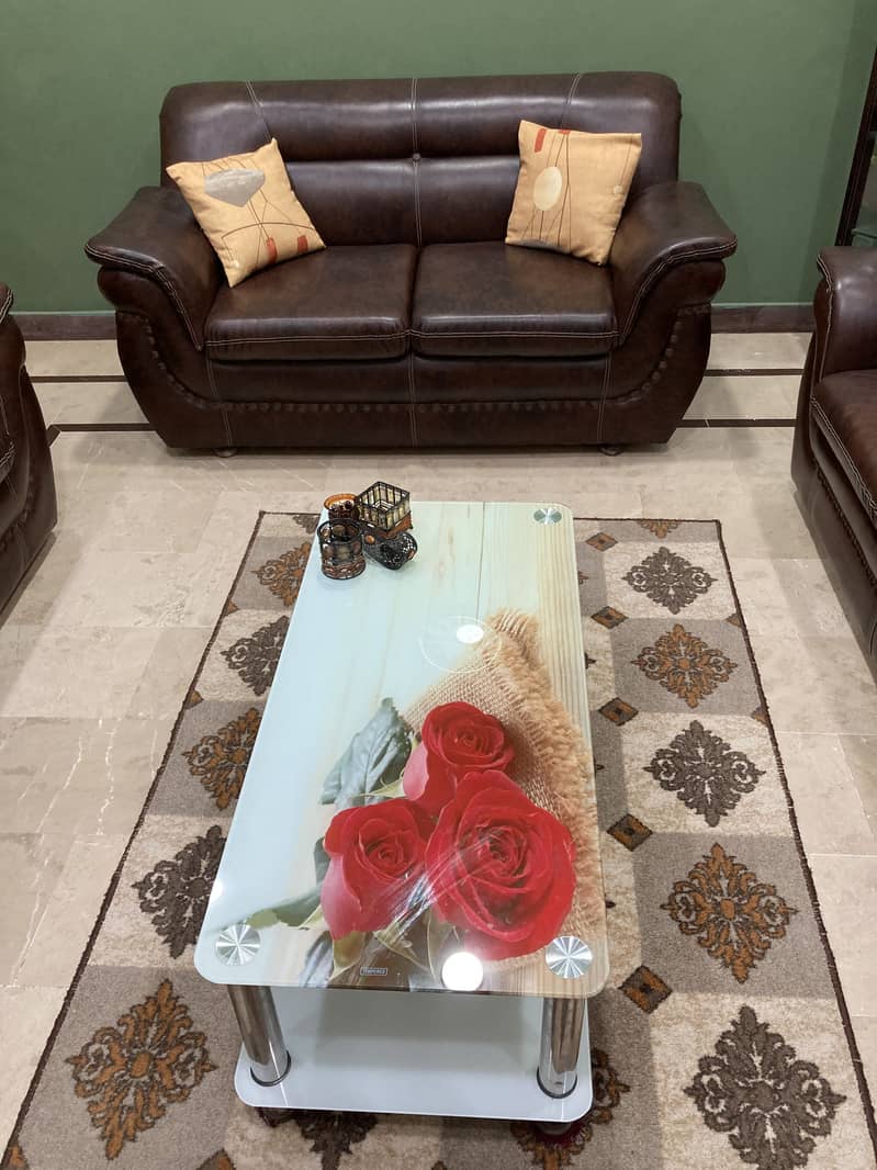 Leather sofas with center table 3