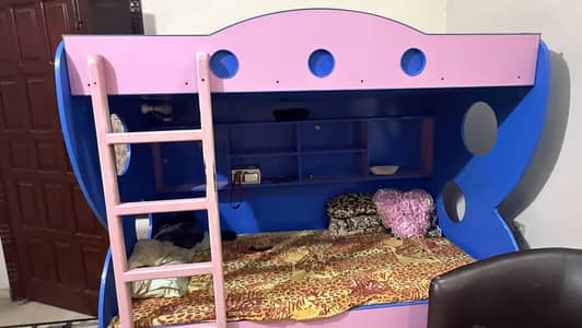Wooden bunk bed (two beds) with one mattress
