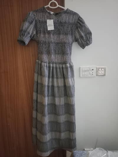 sapphire Smocked Seersucker Gingham Dress