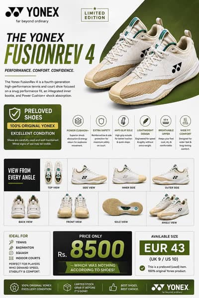Original Yonex FusionRev 4 (Badminton,Tennis,Squash) Non marking shoes