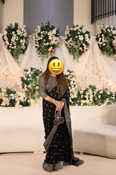 Luxury Black Party Wear Saree – Worn Once | Like New.