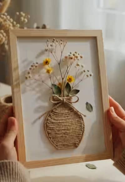 Handmade Jute Vase Floral Wall Art| 3D Home Decor|