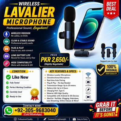  Wireless Lavalier Microphone (2 Mics) | Type-C