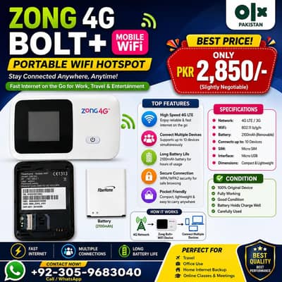  Zong 4G Bolt+ Mobile WiFi Device | Portable Hotspot