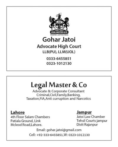 Gohar jatoi Advocate High Court Lahore