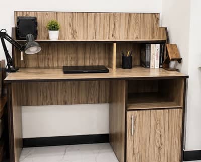 Wooden Study Desk with Hutch and Storage Cabinet
