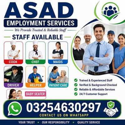 cook chef semi cook house maids helper babysiter available staff  Asad