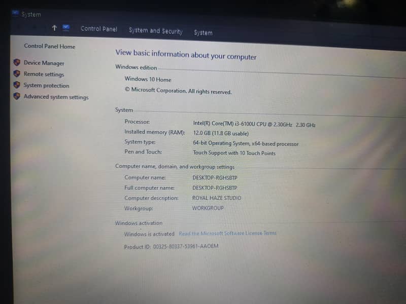HP Core i3/6th generation Touchscreen 8