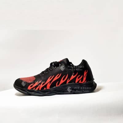  Men’s Red Flame Fabric Running Sneakers – Black 