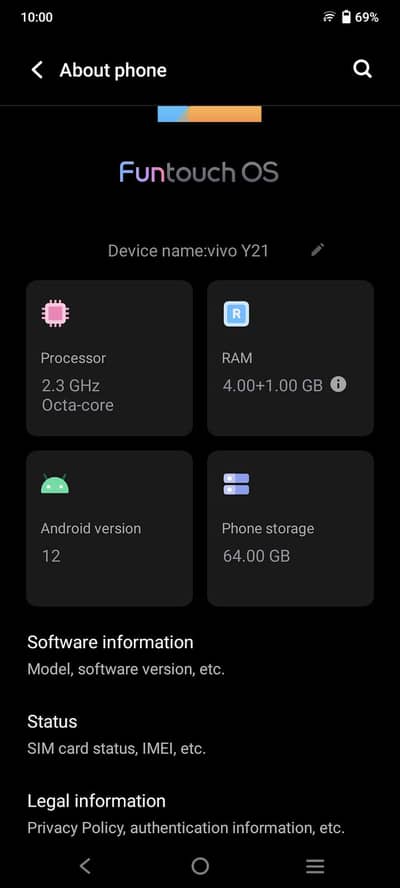 vivo y21 4+1 gb 64gb