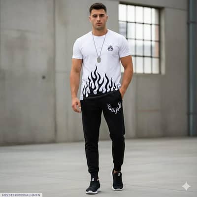 Men White Flame Print Track Suit 28