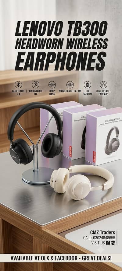 Lenovo TB300 Wireless Bluetooth Headphones 5.4 | 40Hrs Battery timing