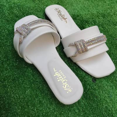 Women's white Rhinestone Flat Sandals Wedding party wear