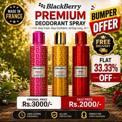 BlackBerry Premium Deodorant Spray | Long Lasting Body Spray | Free D