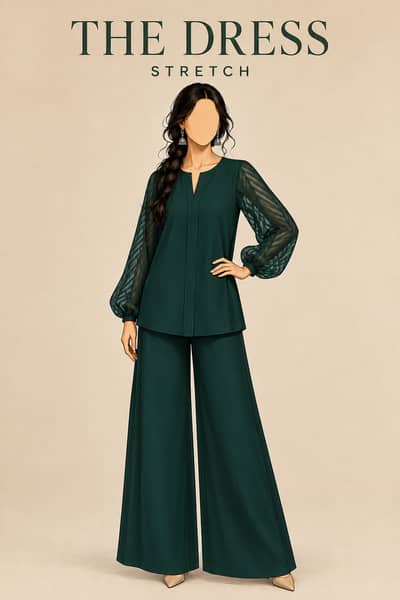 Women's Emerald Green 2 Piece Co-Ord Set | Premium Crepe | Custom Stit