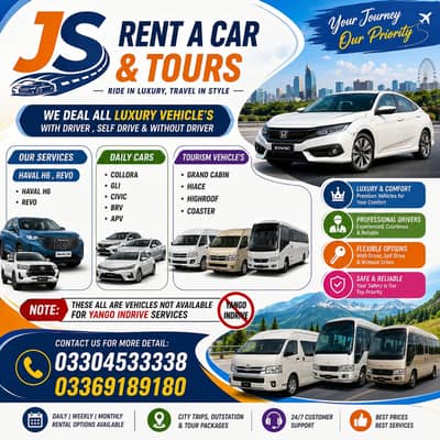 Rent a Car, Car Rental, Without Driver , Haval H6 , Revo , Civic ,Vigo