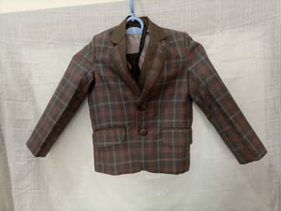Brown Color Check Print Design Coat set,Age 4 to 5 year