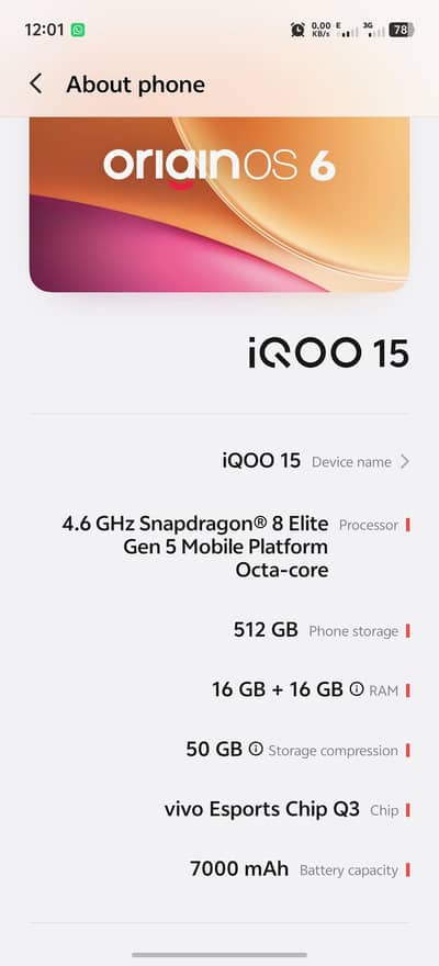 iQOO 15 official PTA approved 16/512 gb