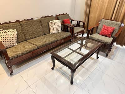 original sheshum wood 5 seaters sofa set in with tables