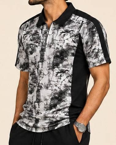 Men’s Regular-Fit Quartz Printed Quarter-Zip Polo T-Shirt