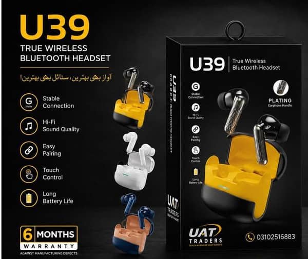 U39 True Wireless Bluetooth Earbuds - Magnetic Suction Design TWS - Stereo Sound & Deep Bass - Intelligent Touch Control - Type-C Quick Charge - ENC Noise Reduction - Best for Calling & Music - Universal Compatibility