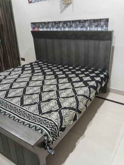 Grey Color King size Wooden Bed