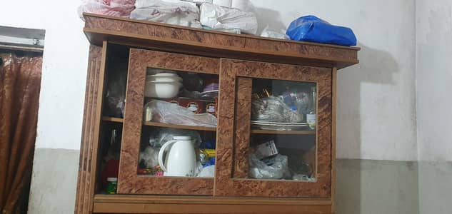 Custom-Made Wooden Kitchen/Storage Cabinet with Sliding Glass Doors