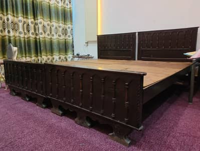 Pure Solid Wooden Heavy Bed (Vintage Design) - (No Chipboard/Plywood)
