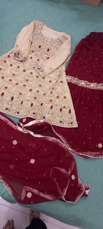 Hand worked Gharaara with peplum and duppatta