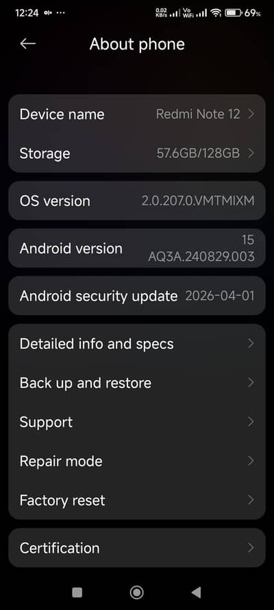 Xiaomi Redmi Note 12 8+8/128 without box hy PTA approved