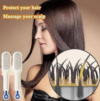 Self cleaning hair brush white blue ABS