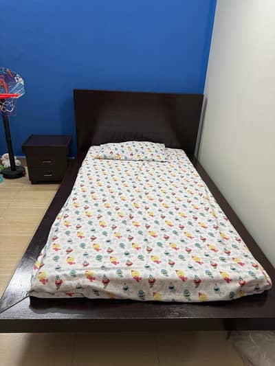 Single Wooden Bed with Mattress & Side Table | Excellent Condition
