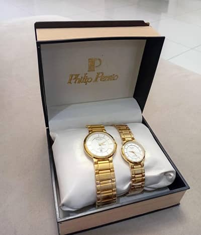 Couple wrist watches- Golden plated