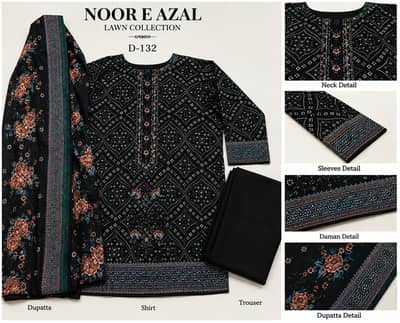 Premium quality unstitched replica ladies lawn suit.