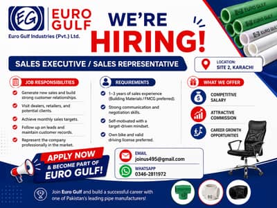 Sales Representative -  Email: joinus495@gmail. com - 0346-2811972