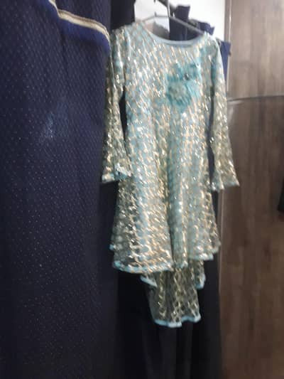 net frok back long with dupatta  and trouser silk