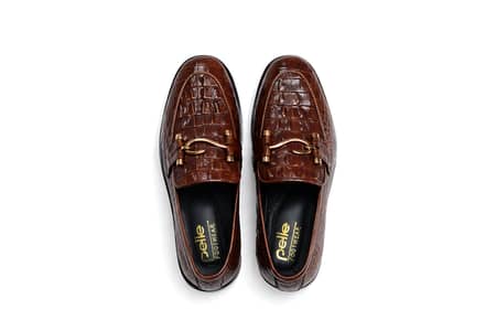 Premium Genuine Leather Crocodile Texture Loafers – Men's Brown Formal