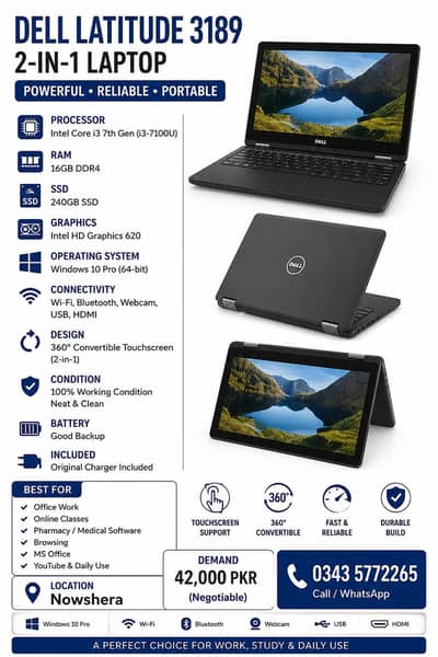 Dell laptop latitude 3189 core i5 7th Generation 16gb ram