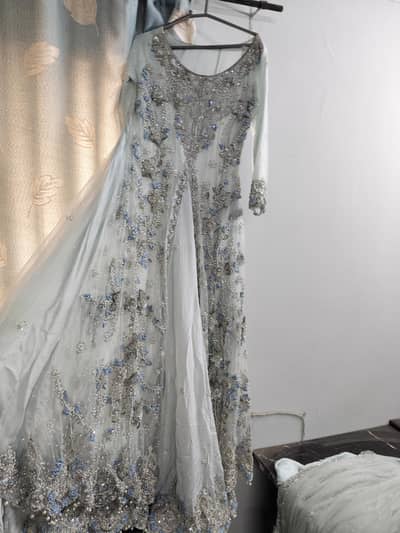 Bridal maxi 3 pcs  heavily embroidered ice blue color