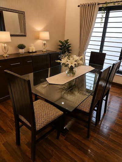 6 Seater Dining Table Set with Glass Top – Premium Quality