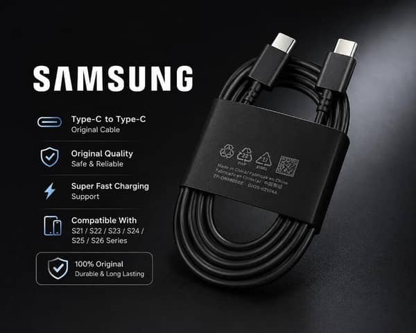 Samsung Original Type C To Type C Cable 3A Super Fast Charging Cable Data Sync Cord Wire [100% Original Premium Quality] Heavy Duty Charging Cable For Samsung Galaxy S21 S22 S23 S24 S25 S26 Ultra Plus Note Series & All Type-C Devices