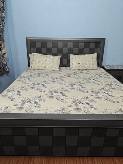 Wooden Bed with Side Tables Including Mattress
