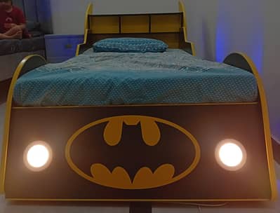Premium Batman Car Bed with Headlights & LED Wheels-Kids Singls Bed